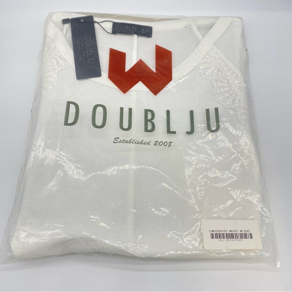 Doublju White Short Sleeve Tee with Lace Details
